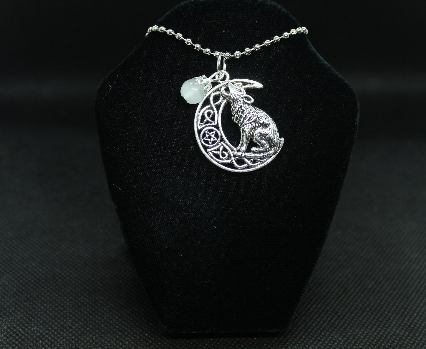 White Moon Howling Wolf Necklace Crystal Witch Witchy Jewelry Witchcraft Wicca Wiccan Pagan Metaphysical