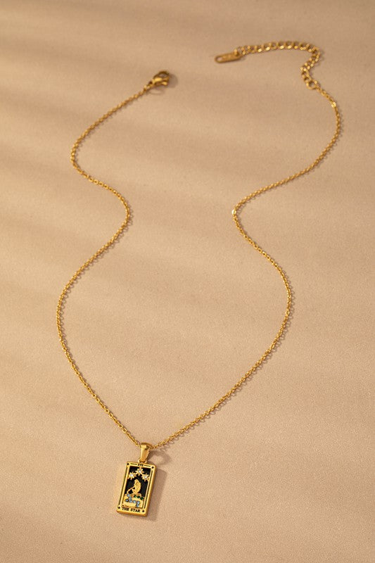 Water Proof Tarrot Card Natural Stone Necklace