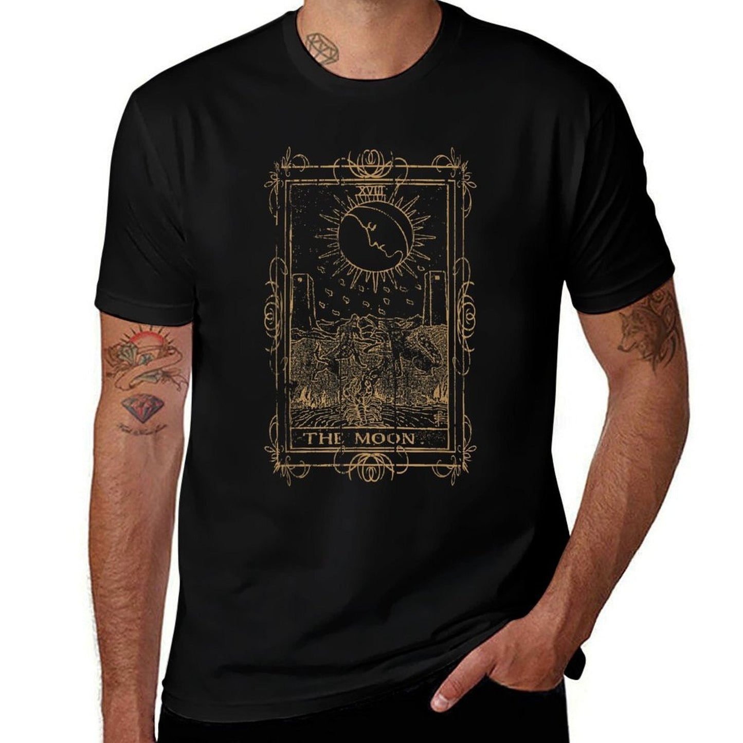 Goth Clothing Tarot Card The Moon Witchy Occult Clothes  Graphic-printed T-Shirt