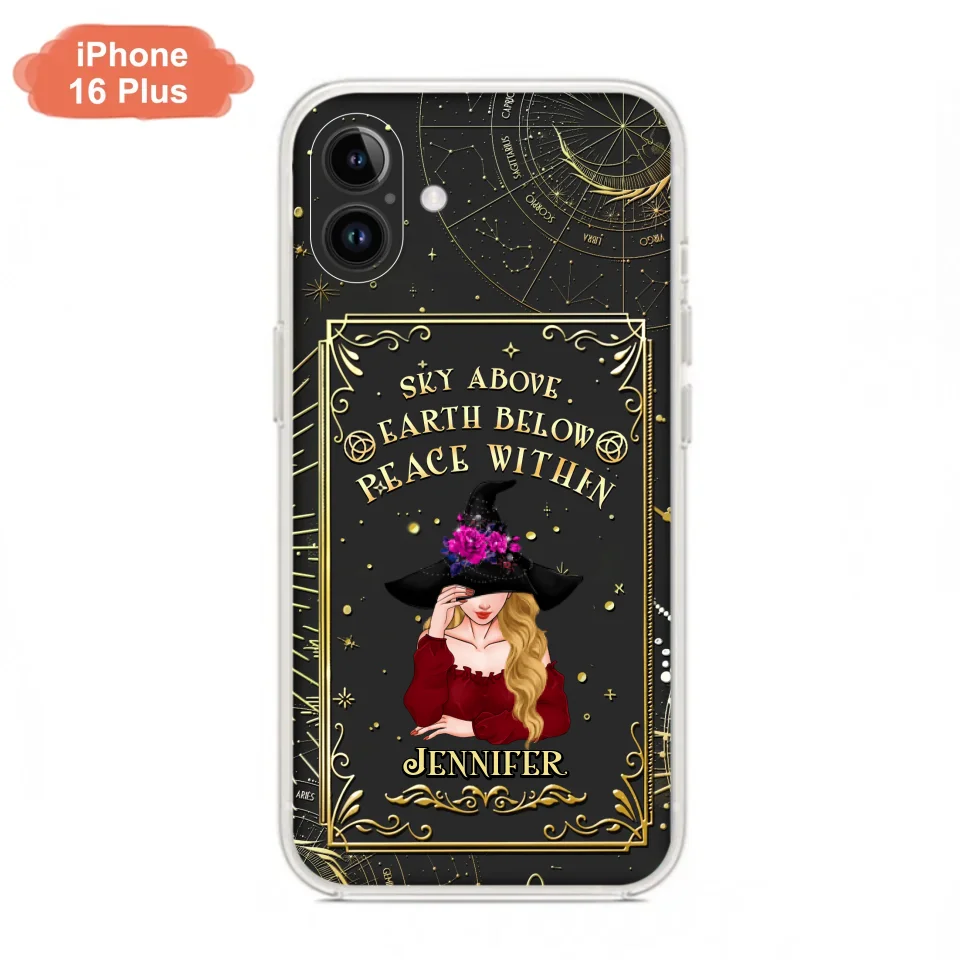 Custom Personalized Witch Tarrot Card Phone Case - Gift Idea For Witch/ Tarrot Lover - Sky Above Earth Below Peace Within - Case For iPhone/ Samsung