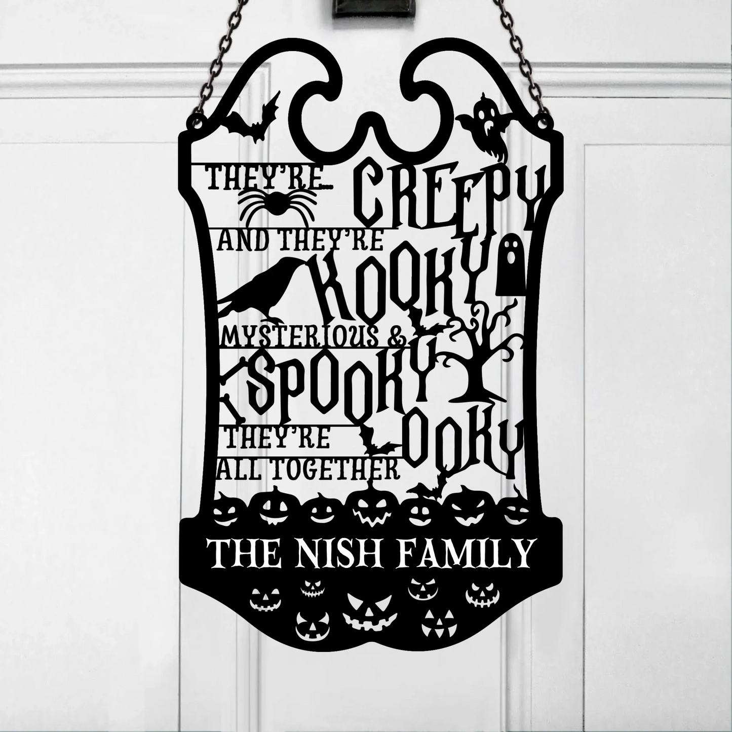 Personalized Horror Family Metal Sign - Gift Idea For Family - They're Creepy They're Kooky Mysterious & Spooky