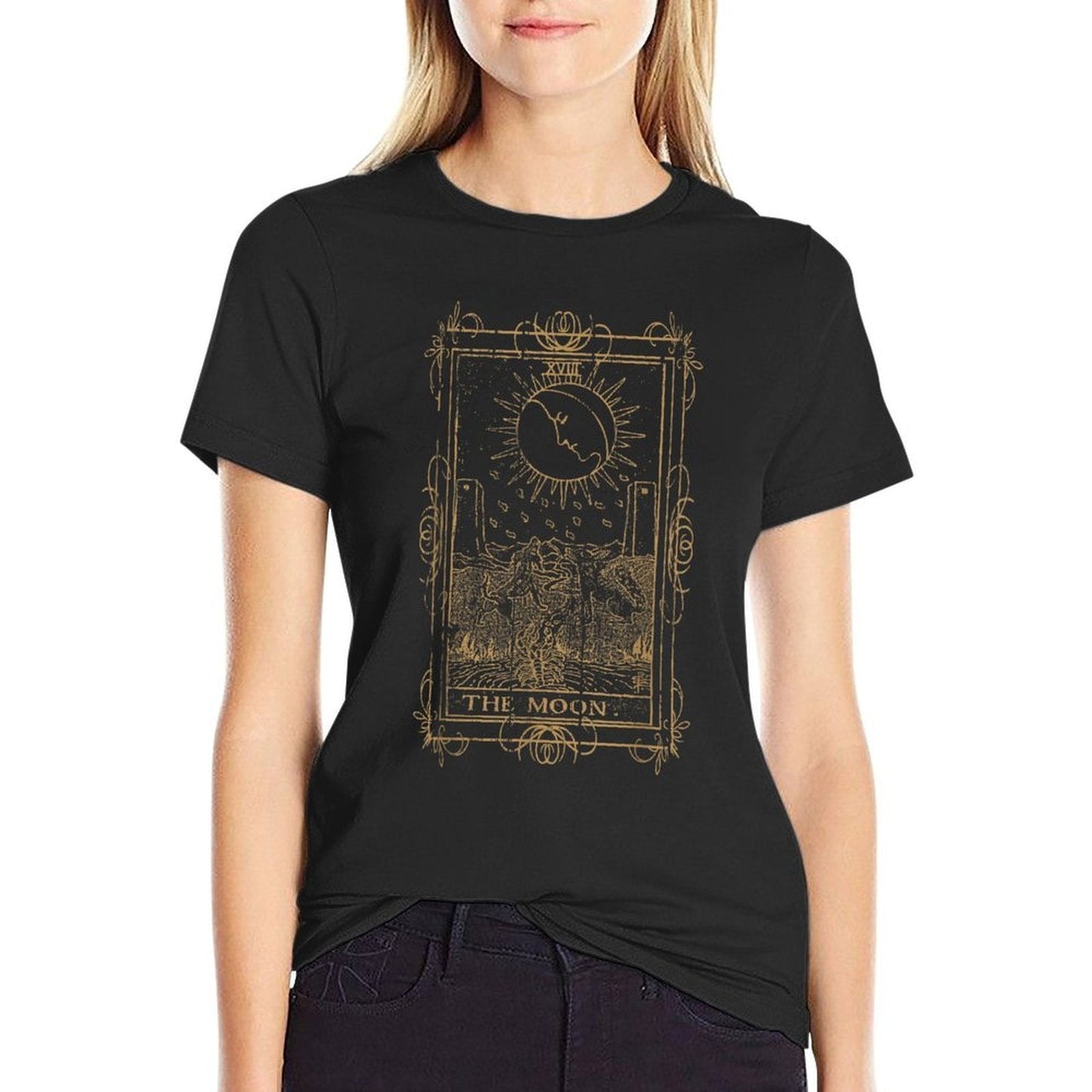 Goth Clothing Tarot Card The Moon Witchy Occult Clothes  Graphic-printed T-Shirt