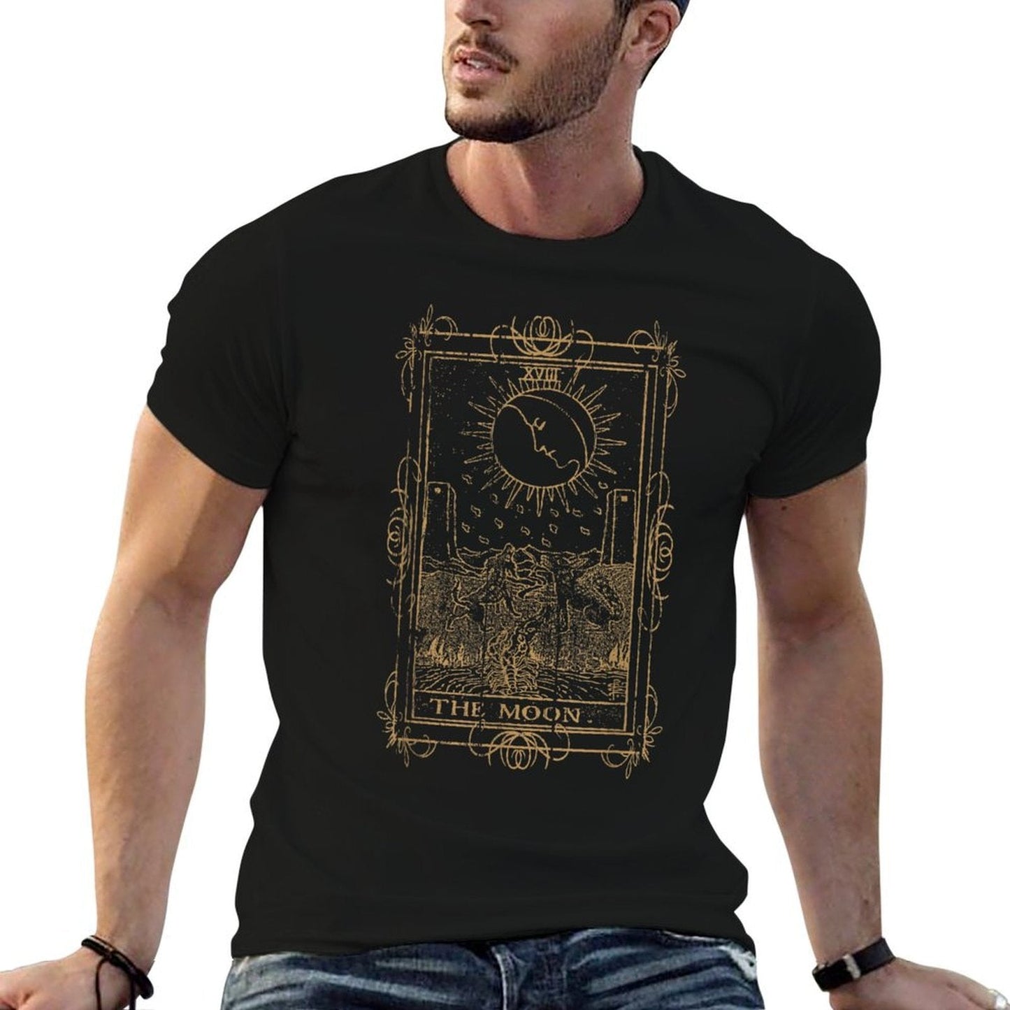 Goth Clothing Tarot Card The Moon Witchy Occult Clothes  Graphic-printed T-Shirt