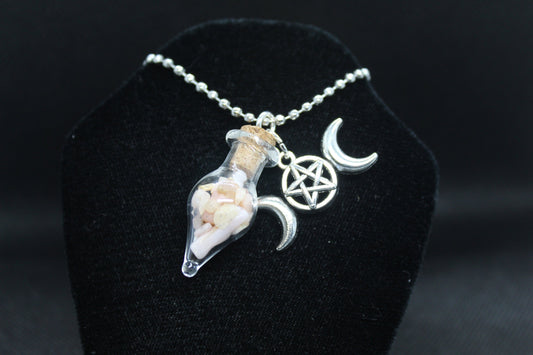 Pink Opal Glass Teardrop Triple Moon Necklace Crystal Witch Witchy Jewelry Witchcraft Wicca Wiccan Pagan Metaphysical
