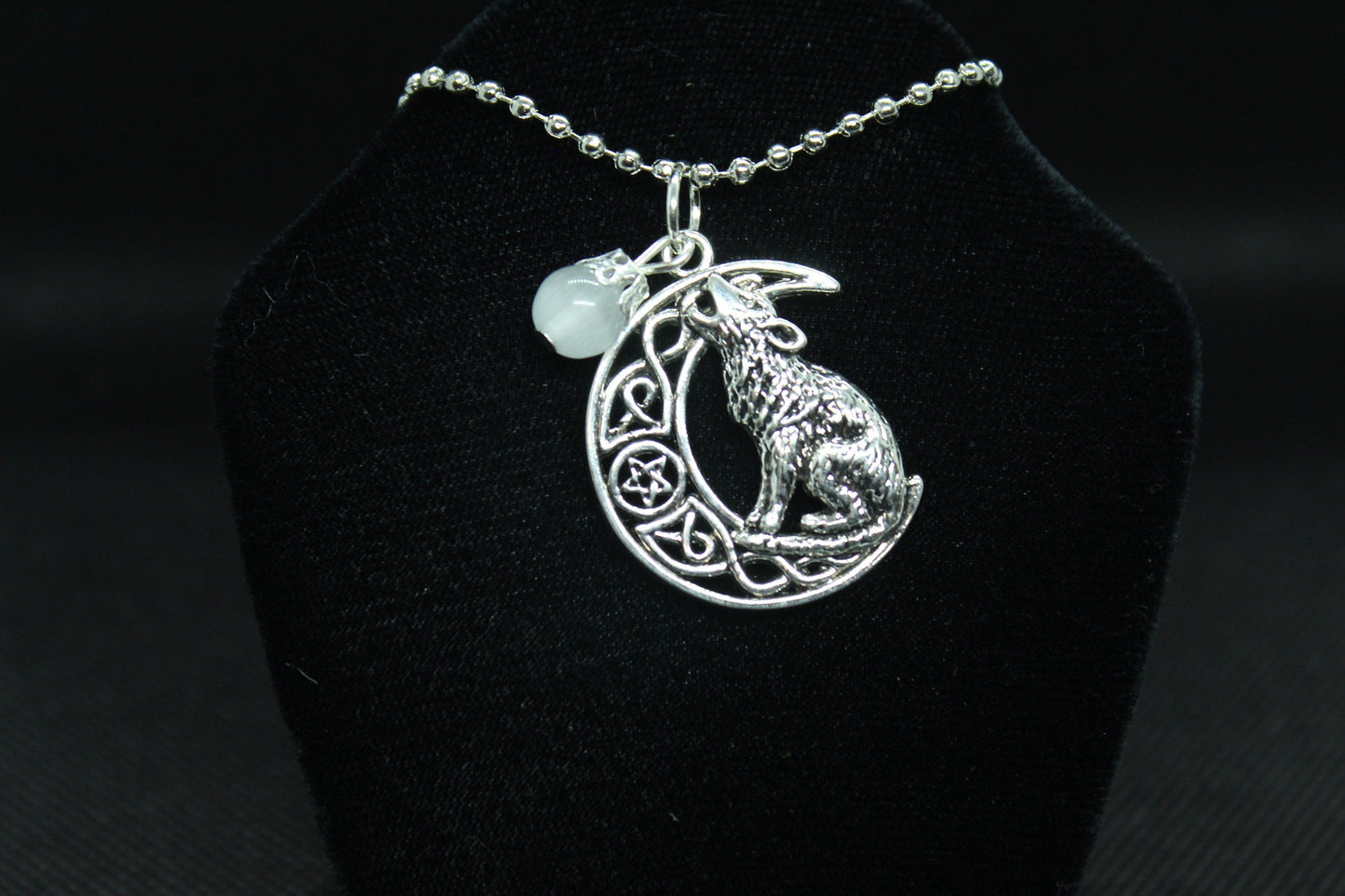 White Moon Howling Wolf Necklace Crystal Witch Witchy Jewelry Witchcraft Wicca Wiccan Pagan Metaphysical