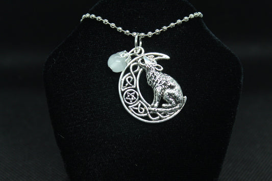 White Moon Howling Wolf Necklace Crystal Witch Witchy Jewelry Witchcraft Wicca Wiccan Pagan Metaphysical